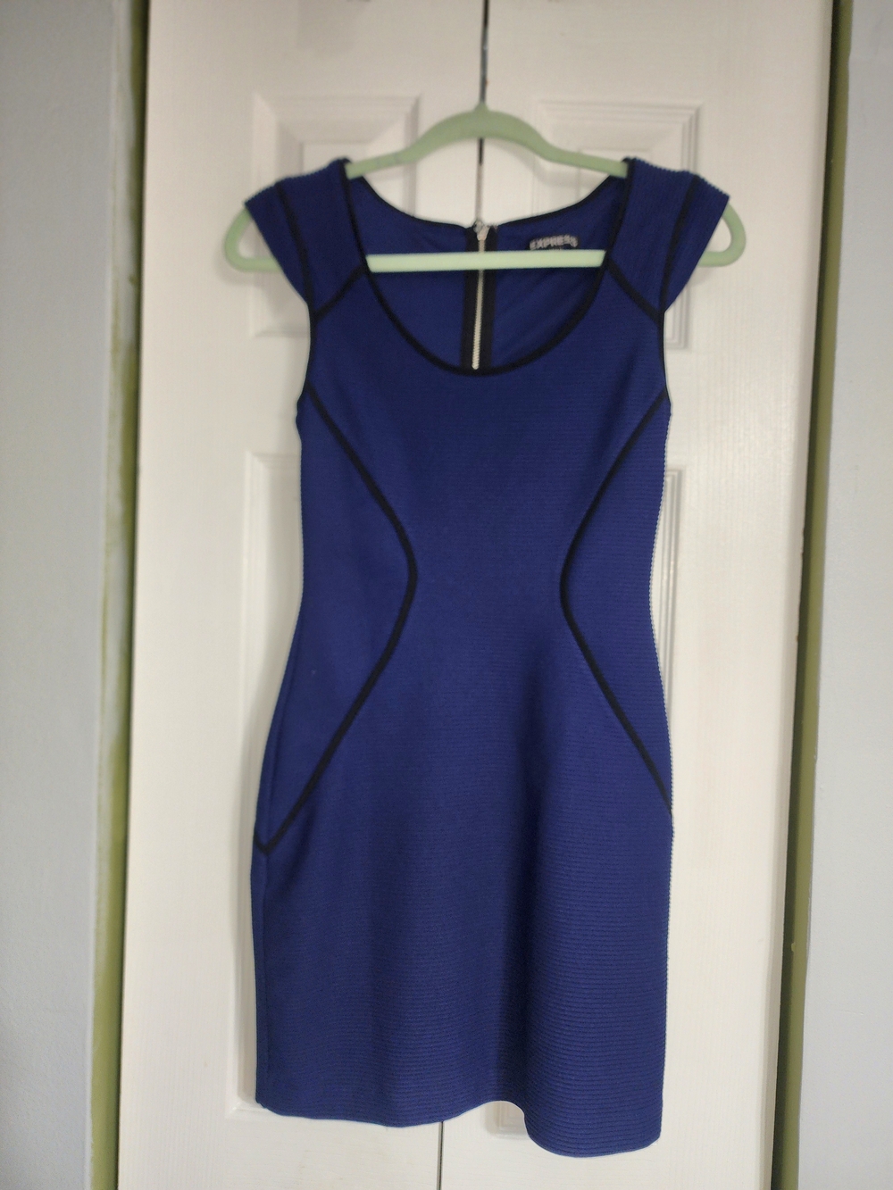 Express Royal Blue Ponte Sheath Dress with Black Piping